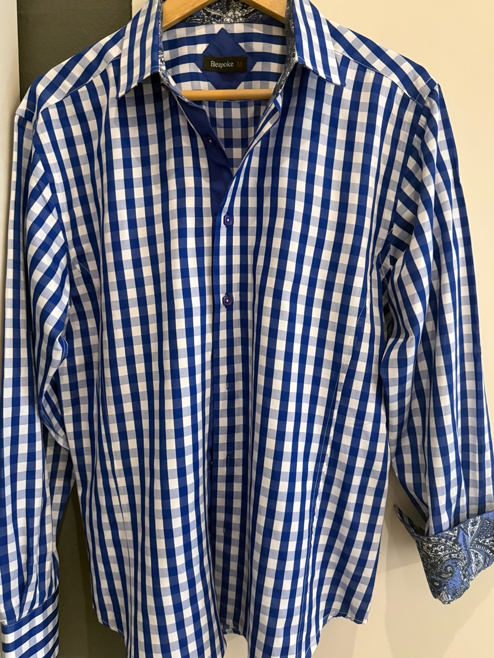 Bespoke Royal Blue and White Gingham Button-Up Shirt